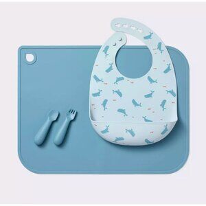 Cloud Island Silicone Starter Set Baby Feeding Kit With Bib Placemat Spoon
